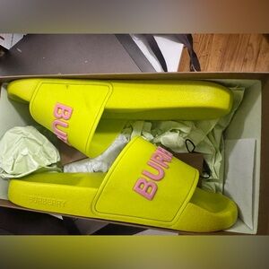 Burberry Lime Green Slides